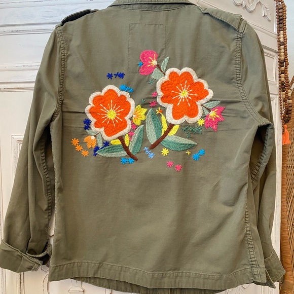 Lucky Brand 90s Y2K Embroidered Military Khaki Army Green Shirt Jacket Retro - Picture 7 of 15